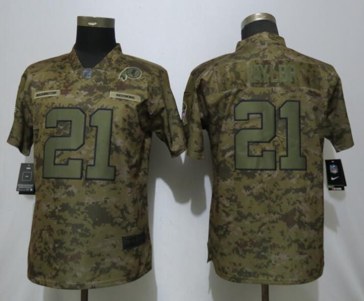 Women Washington Red Skins #21 Taylor Nike Camo Salute to Service Limited NFL Jersey